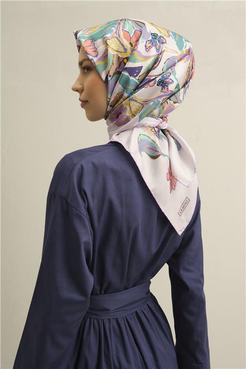 Armine Çiçek Desenli Saf İpek Twill Eşarp 9332D 33