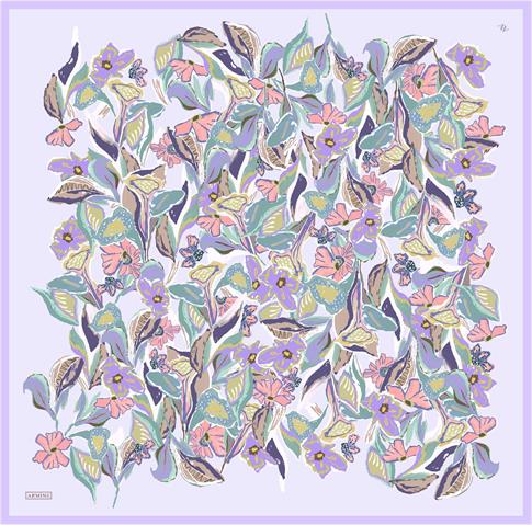 Armine Çiçek Desenli Saf İpek Twill Eşarp 9332D 33