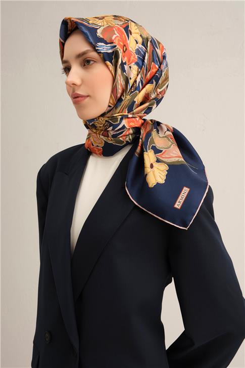 Armine Çiçek Desenli Saf İpek Twill Eşarp 9332D 37