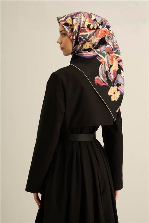 Armine Çiçek Desenli Saf İpek Twill Eşarp 9332D 38