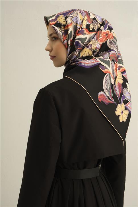 Armine Çiçek Desenli Saf İpek Twill Eşarp 9332D 38
