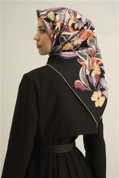 Armine Çiçek Desenli Saf İpek Twill Eşarp 9332D 38