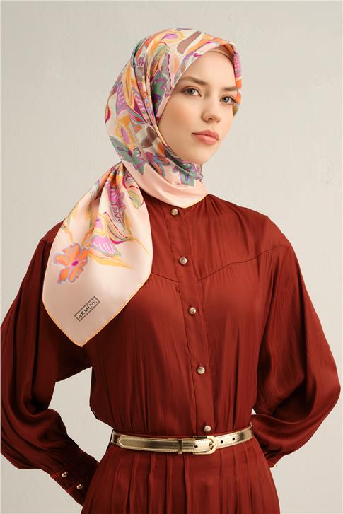 Armine Çiçek Desenli Saf İpek Twill Eşarp 9332D 56
