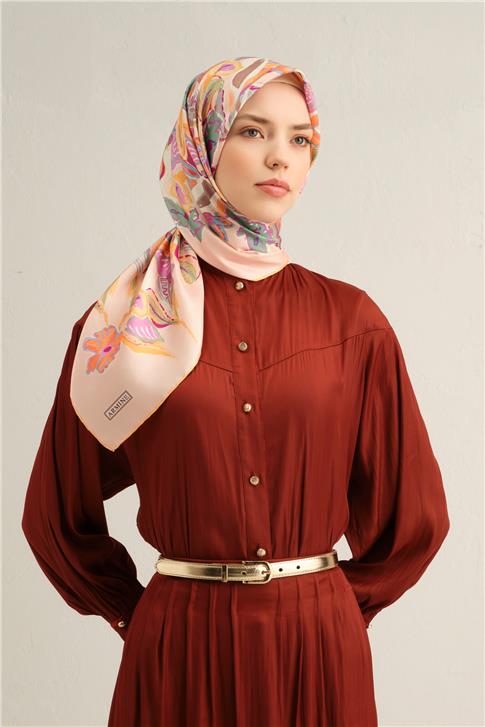 Armine Çiçek Desenli Saf İpek Twill Eşarp 9332D 56