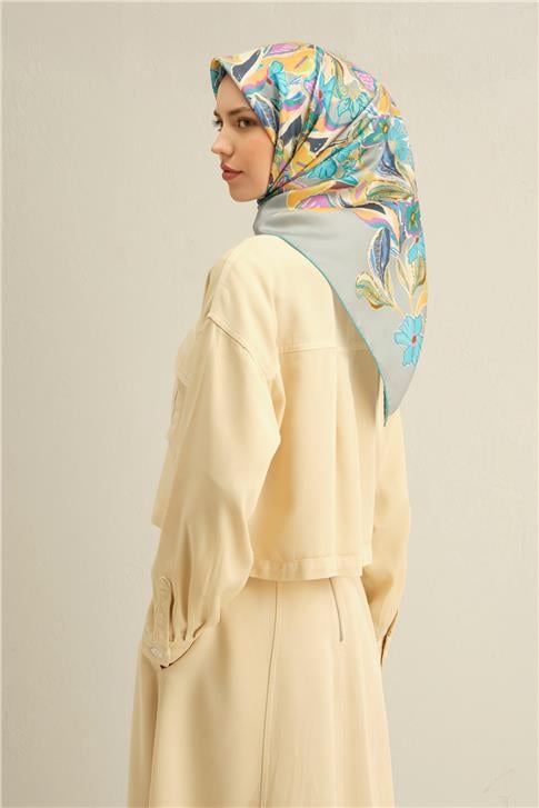 Armine Çiçek Desenli Saf İpek Twill Eşarp 9332D 80