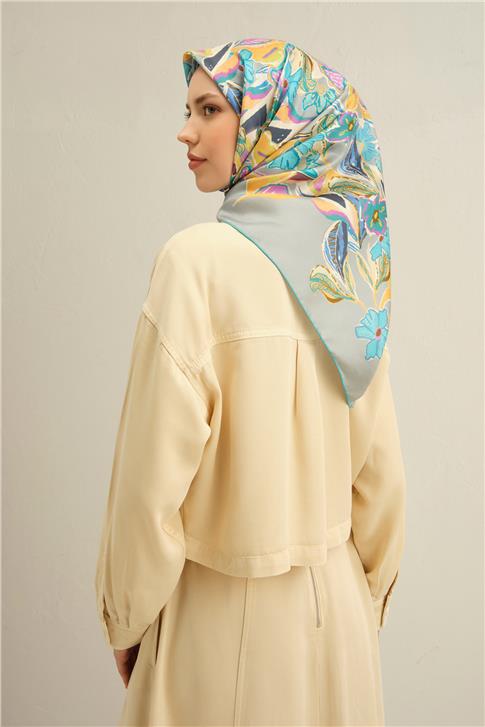 Armine Çiçek Desenli Saf İpek Twill Eşarp 9332D 80