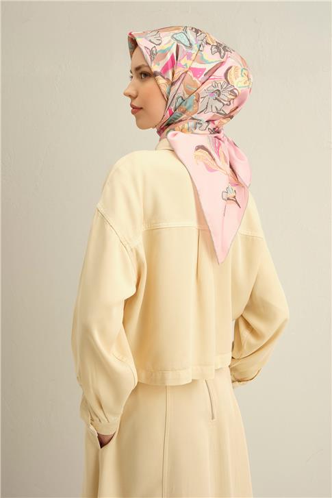 Armine Çiçek Desenli Saf İpek Twill Eşarp 9332D 82
