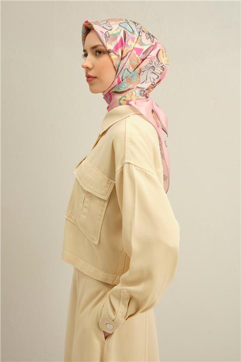 Armine Çiçek Desenli Saf İpek Twill Eşarp 9332D 82
