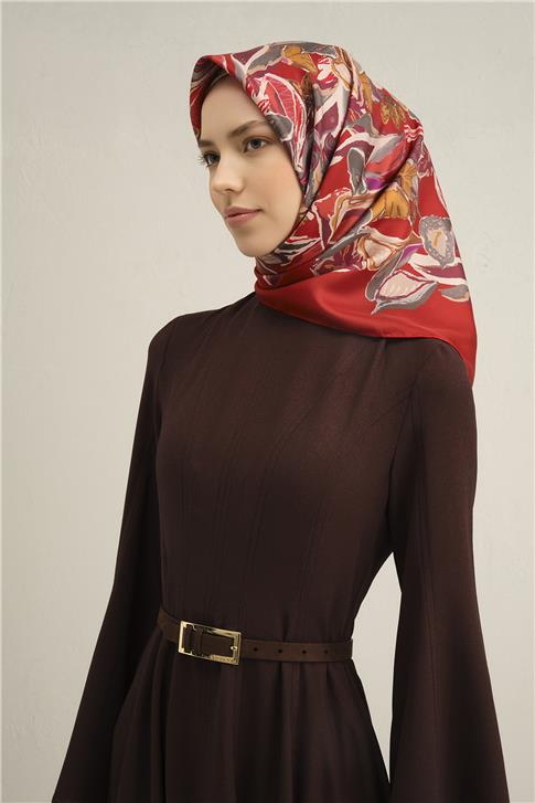 Armine Çiçek Desenli Saf İpek Twill Eşarp 9332D 85
