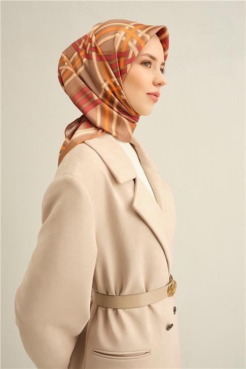 Armine Klasik Desenli Saf İpek Twill Eşarp 9333D 03