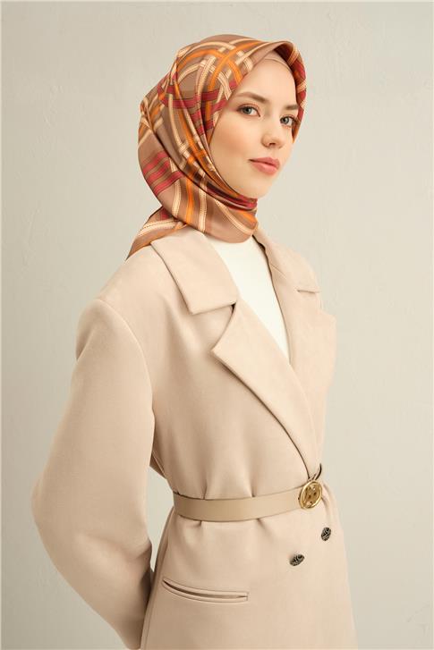 Armine Klasik Desenli Saf İpek Twill Eşarp 9333D 03