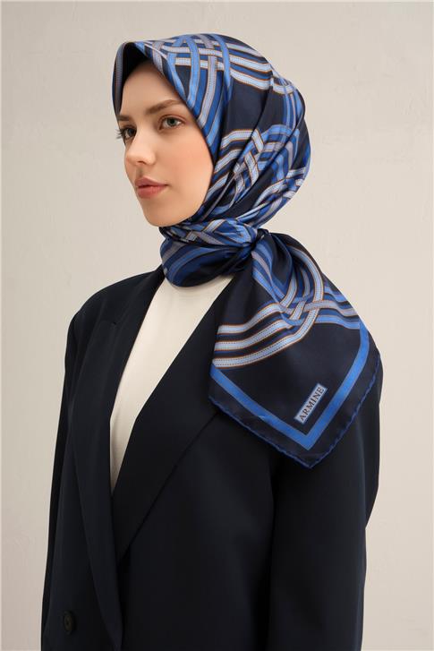 Armine Klasik Desenli Saf İpek Twill Eşarp 9333D 08