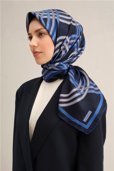 Armine Klasik Desenli Saf İpek Twill Eşarp 9333D 08