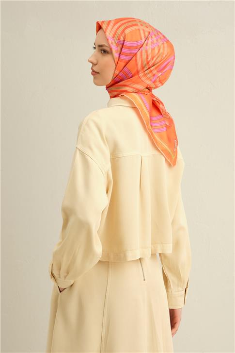 Armine Klasik Desenli Saf İpek Twill Eşarp 9333D 31