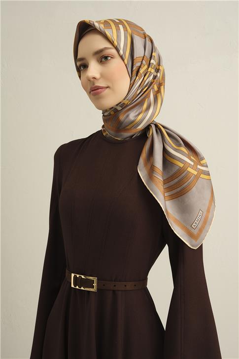 Armine Klasik Desenli Saf İpek Twill Eşarp 9333D 32