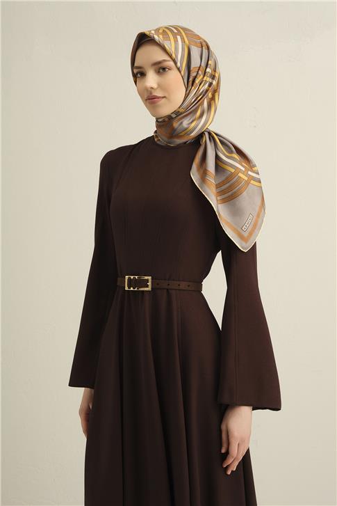 Armine Klasik Desenli Saf İpek Twill Eşarp 9333D 32