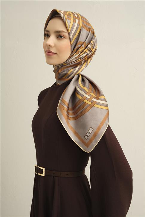 Armine Klasik Desenli Saf İpek Twill Eşarp 9333D 32