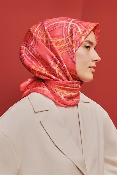 Armine Klasik Desenli Saf İpek Twill Eşarp 9333D 38