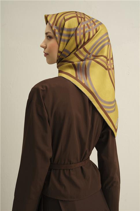 Armine Klasik Desenli Saf İpek Twill Eşarp 9333D 56