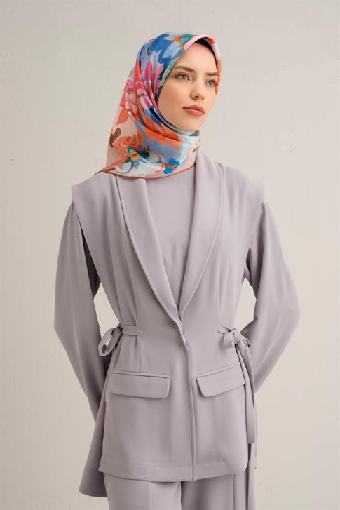 Armine Çiçek Desenli Saf İpek Twill Eşarp 9334D 08