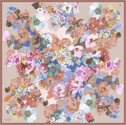 Armine Çiçek Desenli Saf İpek Twill Eşarp 9334D 08