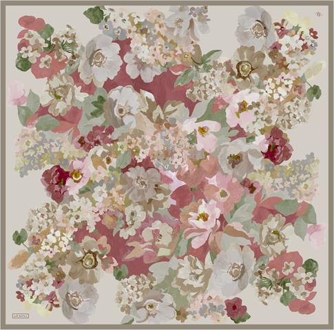 Armine Çiçek Desenli Saf İpek Twill Eşarp 9334D 10 