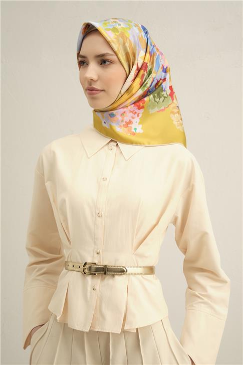 Armine Çiçek Desenli Saf İpek Twill Eşarp 9334D 59 