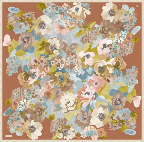 Armine Çiçek Desenli Saf İpek Twill Eşarp 9334D 80