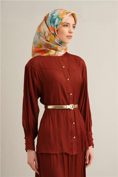 Armine Çiçek Desenli Saf İpek Twill Eşarp 9334D 80