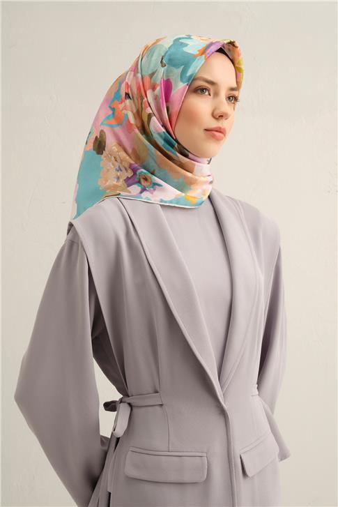 Armine Çiçek Desenli Saf İpek Sura Eşarp 9334D 34 