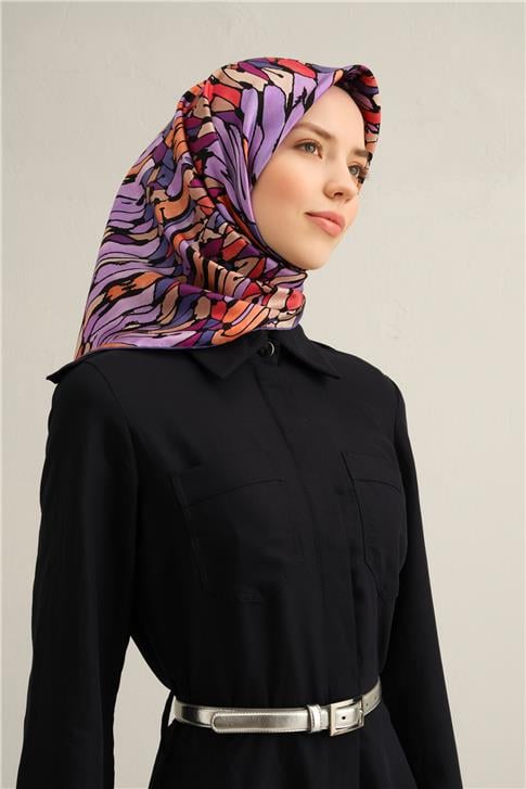 Armine Soyut Desenli Saf İpek Twill Eşarp 9335D 06