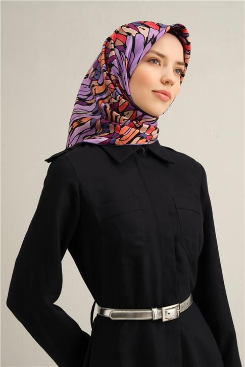 Armine Soyut Desenli Saf İpek Twill Eşarp 9335D 06