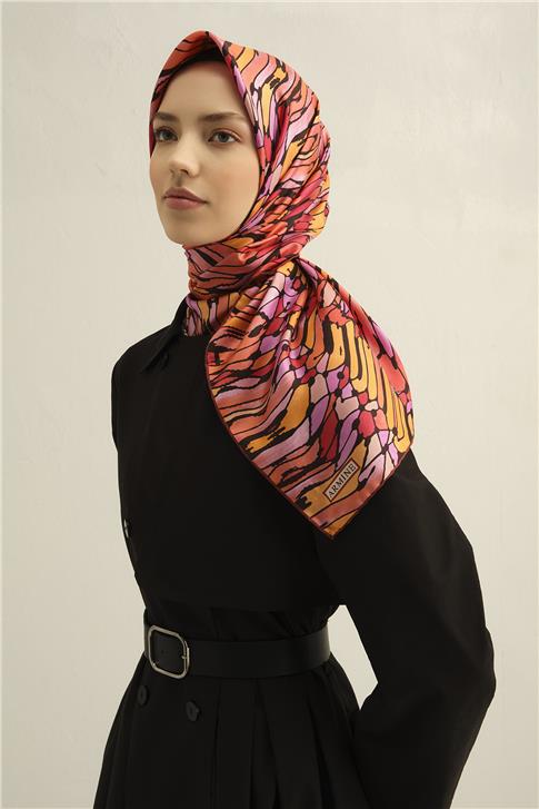 Armine Soyut Desenli Saf İpek Twill Eşarp 9335D 33