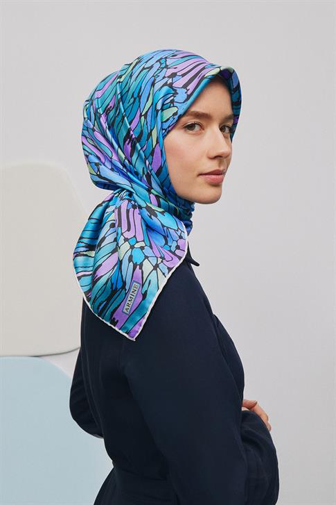 Armine Soyut Desenli Saf İpek Twill Eşarp 9335D 35