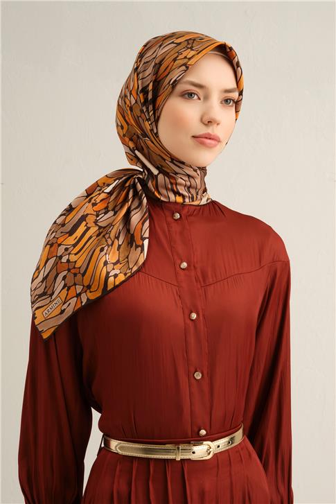 Armine Soyut Desenli Saf İpek Twill Eşarp 9335D 81