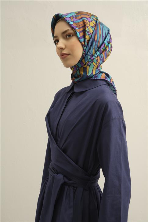 Armine Soyut Desenli Saf İpek Twill Eşarp 9335D 85 