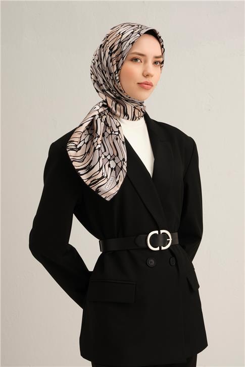 Armine Soyut Desenli Saf İpek Twill Eşarp 9335D 86