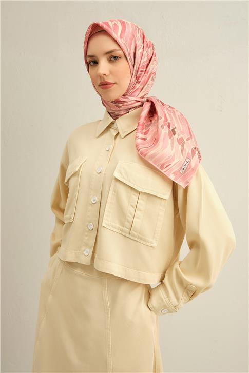 Armine Soyut Desenli Saf İpek Twill Eşarp 9335D 89