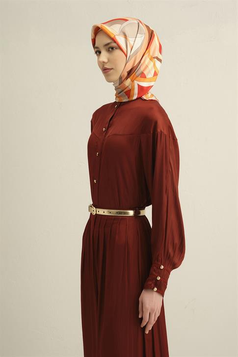 Armine Geometrik Desenli Saf İpek Twill Eşarp 9336D 05