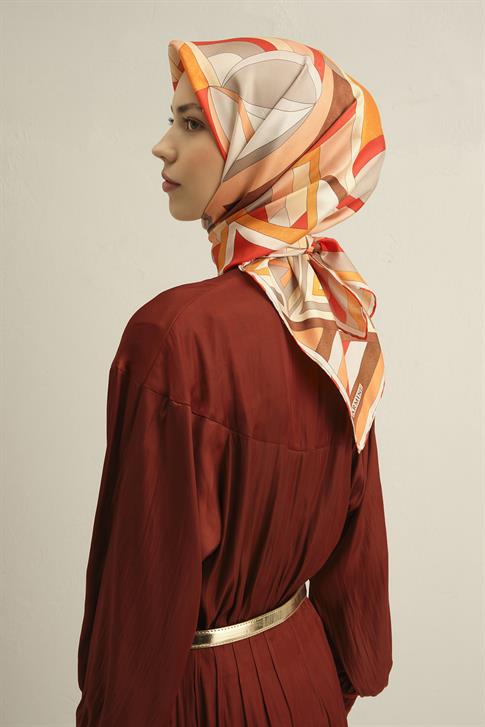 Armine Geometrik Desenli Saf İpek Twill Eşarp 9336D 05
