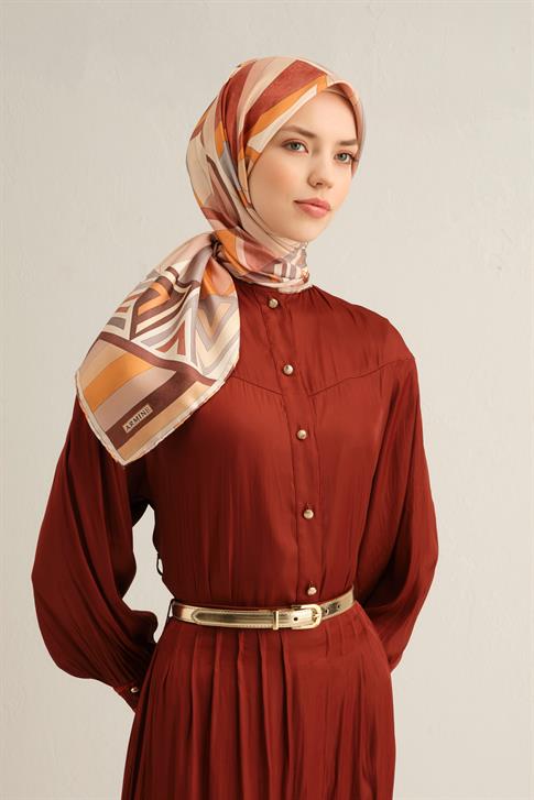 Armine Geometrik Desenli Saf İpek Twill Eşarp 9336D 05