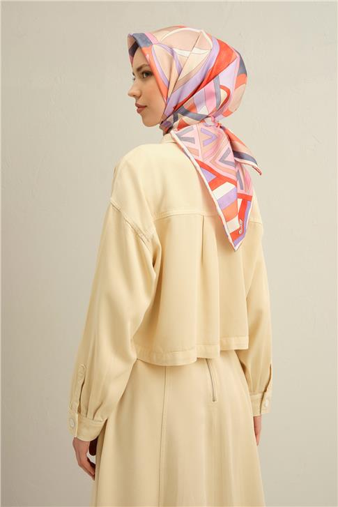 Armine Geometrik Desenli Saf İpek Twill Eşarp 9336D 35 
