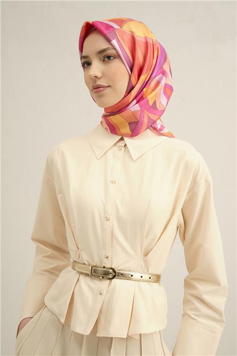 Armine Geometrik Desenli Saf İpek Twill Eşarp 9336D 55
