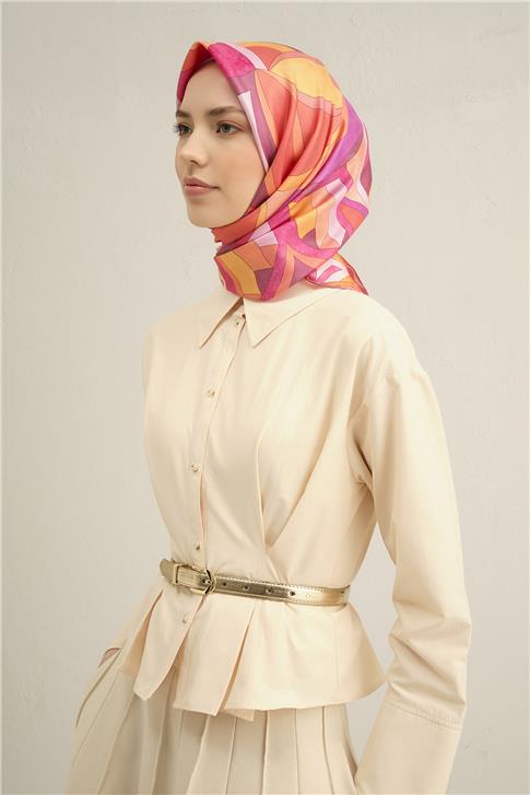 Armine Geometrik Desenli Saf İpek Twill Eşarp 9336D 55