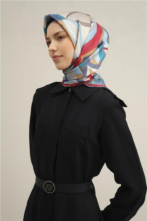 Armine Geometrik Desenli Saf İpek Twill Eşarp 9336D 81