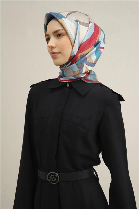 Armine Geometrik Desenli Saf İpek Twill Eşarp 9336D 81