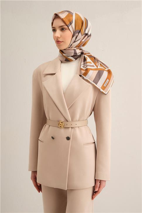 Armine Geometrik Desenli Saf İpek Twill Eşarp 9336D 83