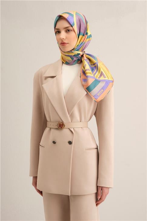 Armine Geometrik Desenli Saf İpek Sura Eşarp 9336D 54