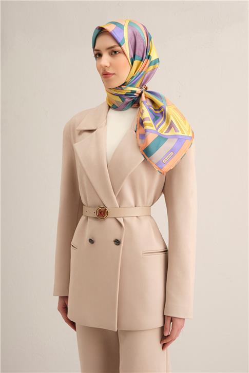 Armine Geometrik Desenli Saf İpek Sura Eşarp 9336D 54