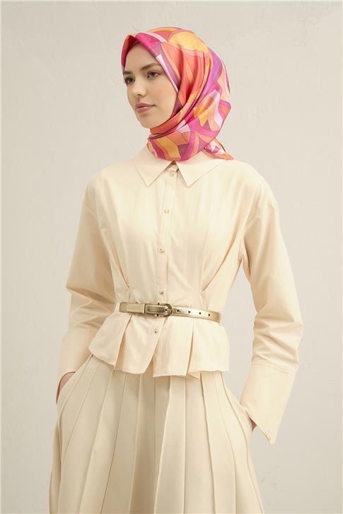 Armine Geometrik Desenli Saf İpek Sura Eşarp 9336D 55 